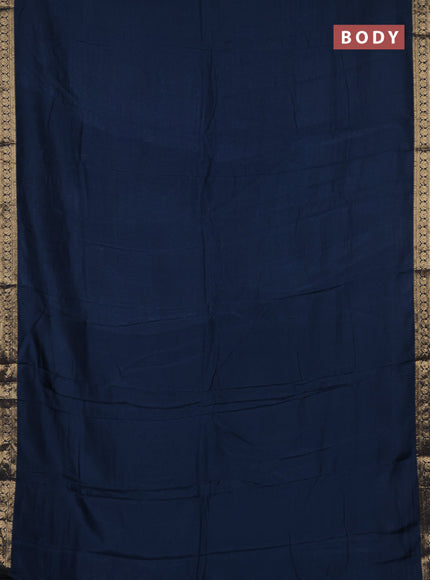 Semi mysore silk saree peacock blue with plain body and temple design zari woven border