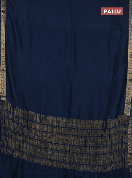 Semi mysore silk saree peacock blue with plain body and temple design zari woven border