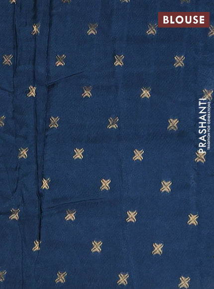 Semi mysore silk saree peacock blue with plain body and temple design zari woven border
