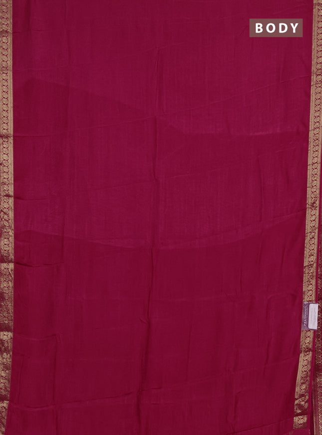 Semi mysore silk saree pink with plain body and temple design zari woven border