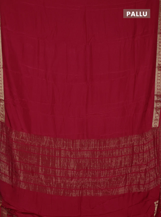 Semi mysore silk saree red with plain body and temple design zari woven border