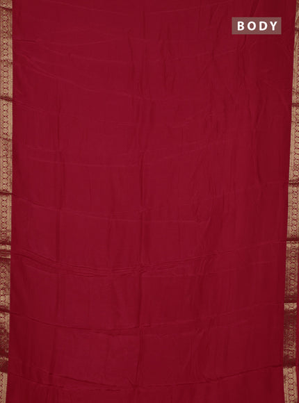 Semi mysore silk saree red with plain body and temple design zari woven border