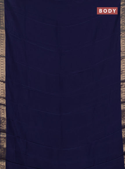 Semi mysore silk saree navy blue with plain body and temple design zari woven border
