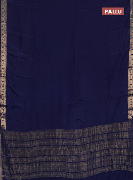 Semi mysore silk saree navy blue with plain body and temple design zari woven border