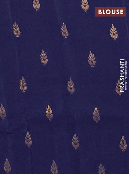 Semi mysore silk saree navy blue with plain body and temple design zari woven border