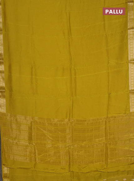 Semi mysore silk saree mustard yellow with plain body and temple design zari woven border