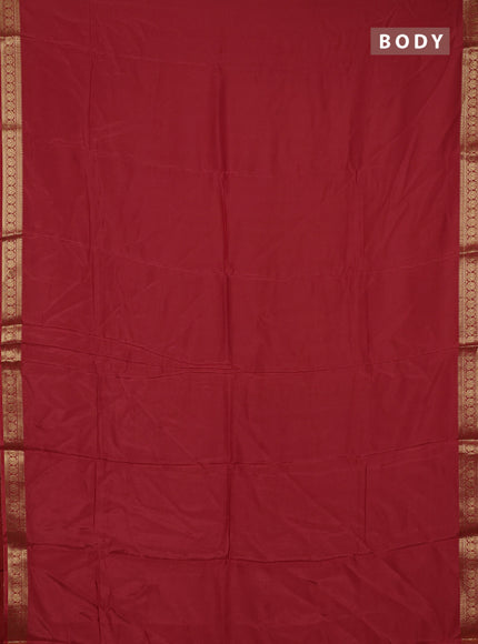 Semi mysore silk saree red with plain body and temple design zari woven border