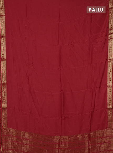Semi mysore silk saree red with plain body and temple design zari woven border