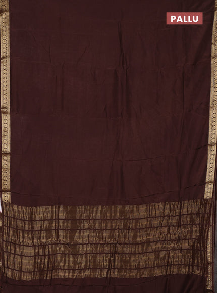 Semi mysore silk saree coffee brown with plain body and temple design zari woven border