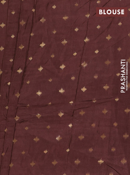 Semi mysore silk saree coffee brown with plain body and temple design zari woven border