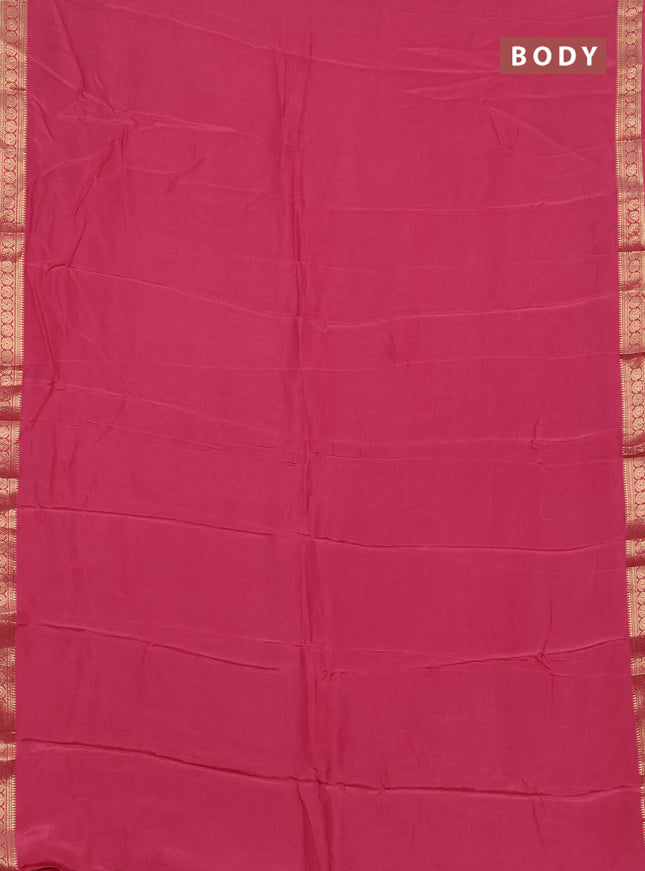 Semi mysore silk saree mauve pink with plain body and temple design zari woven border