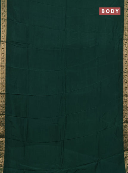 Semi mysore silk saree green with plain body and temple design zari woven border