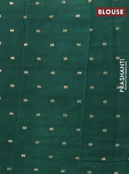 Semi mysore silk saree green with plain body and temple design zari woven border