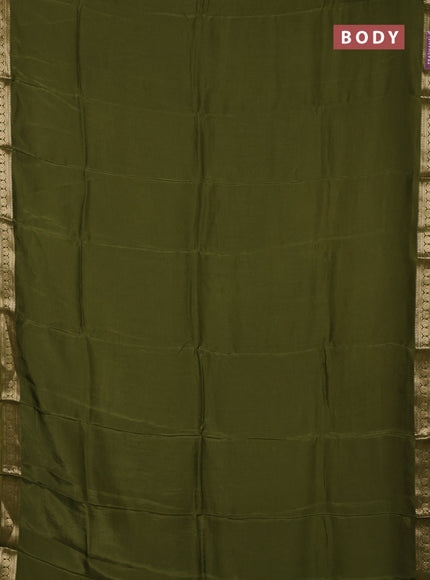 Semi mysore silk saree mehendi green with plain body and temple design zari woven border