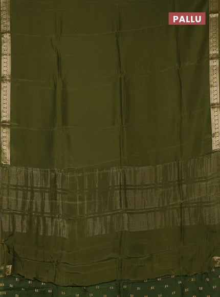 Semi mysore silk saree mehendi green with plain body and temple design zari woven border