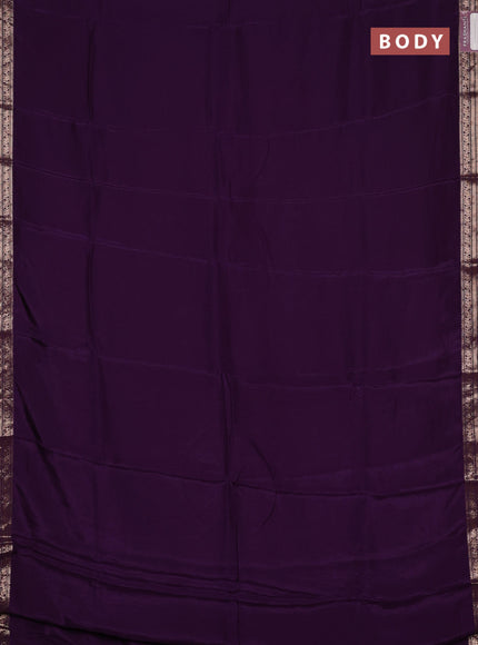Semi mysore silk saree deep violet with plain body and temple design zari woven border