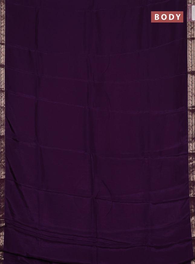 Semi mysore silk saree deep violet with plain body and temple design zari woven border