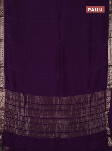 Semi mysore silk saree deep violet with plain body and temple design zari woven border