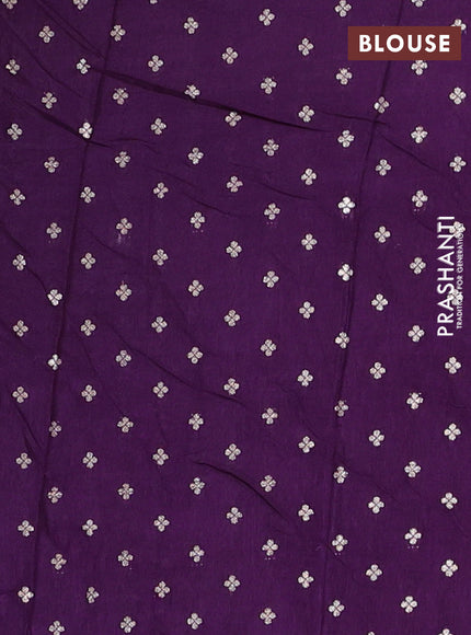 Semi mysore silk saree deep violet with plain body and temple design zari woven border