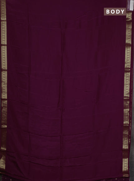 Semi mysore silk saree wine shade with plain body and temple design zari woven border