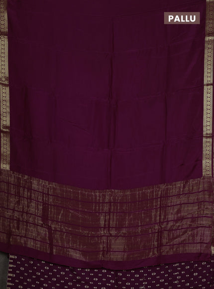 Semi mysore silk saree wine shade with plain body and temple design zari woven border