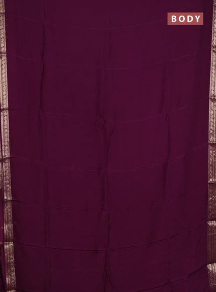 Semi mysore silk saree wine shade with plain body and temple design zari woven border
