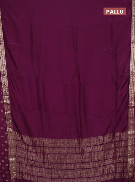 Semi mysore silk saree wine shade with plain body and temple design zari woven border