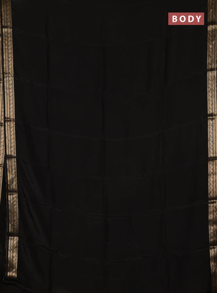 Semi mysore silk saree black with plain body and temple design zari woven border