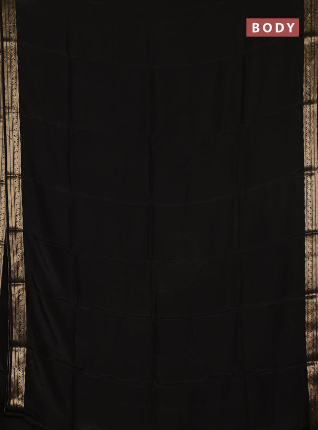 Semi mysore silk saree black with plain body and temple design zari woven border