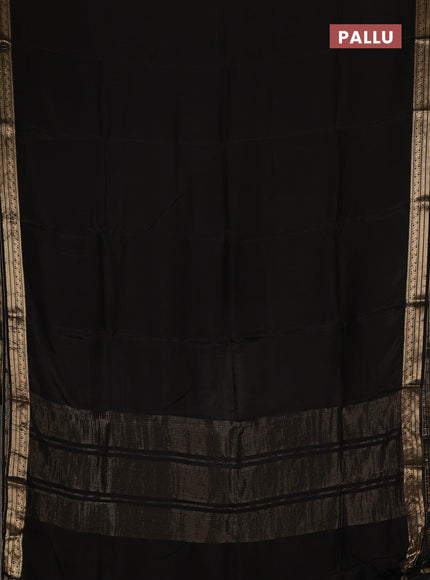 Semi mysore silk saree black with plain body and temple design zari woven border
