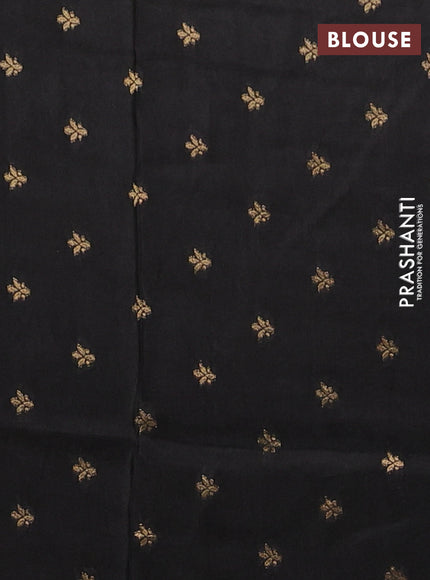 Semi mysore silk saree black with plain body and temple design zari woven border