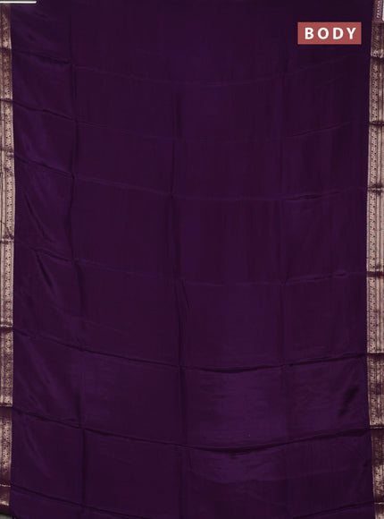 Semi mysore silk saree violet with plain body and temple design zari woven border