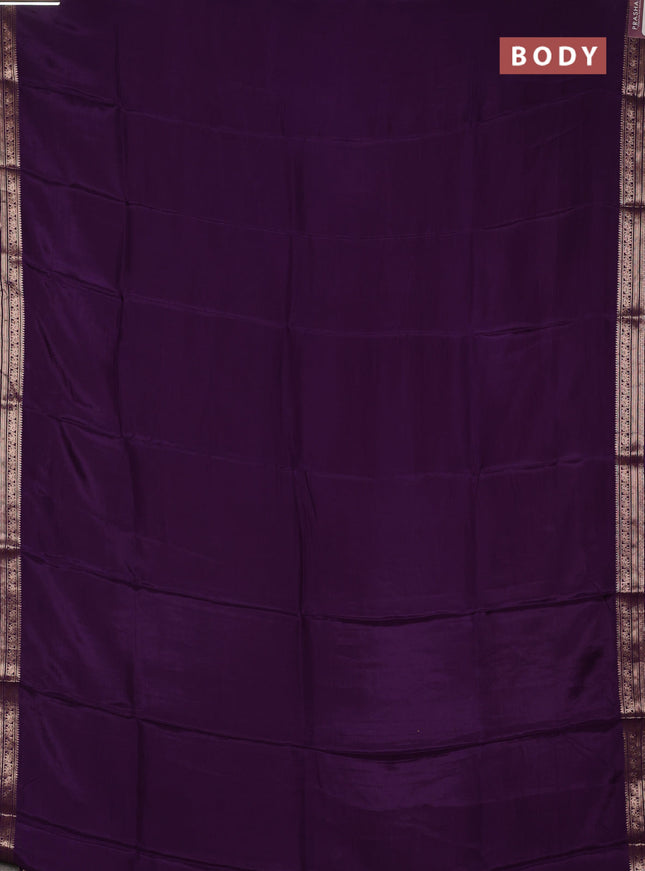 Semi mysore silk saree violet with plain body and temple design zari woven border