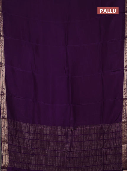 Semi mysore silk saree violet with plain body and temple design zari woven border