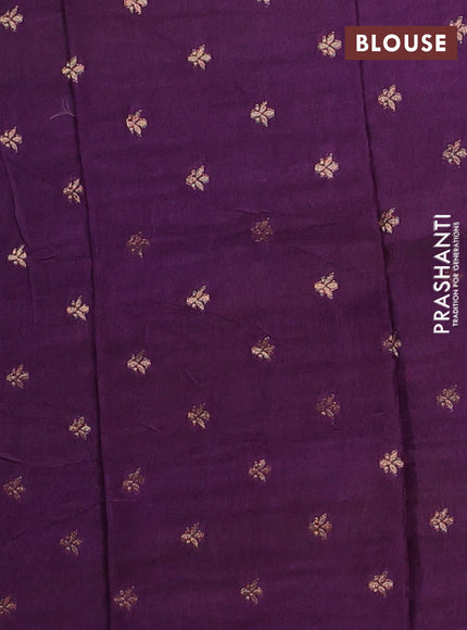 Semi mysore silk saree violet with plain body and temple design zari woven border