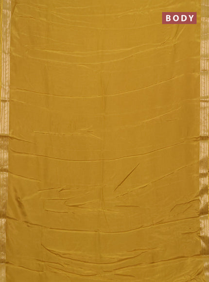Semi mysore silk saree mustard yellow with plain body and temple design zari woven border