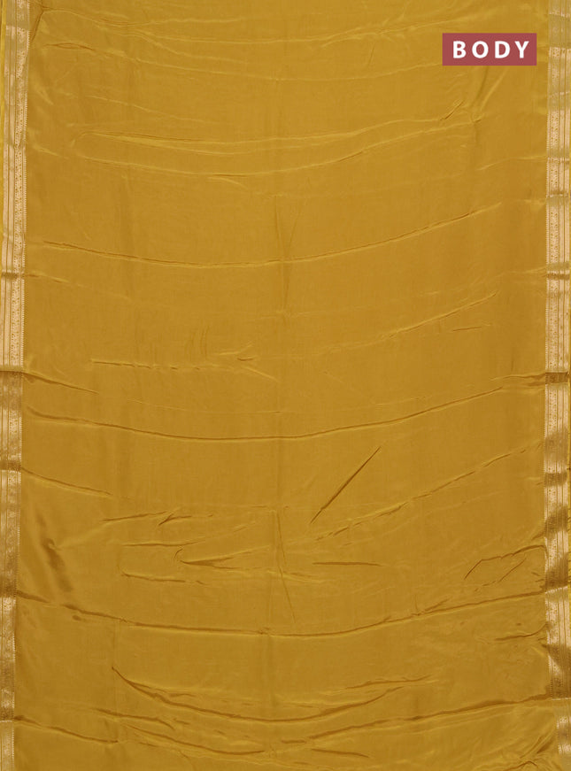 Semi mysore silk saree mustard yellow with plain body and temple design zari woven border
