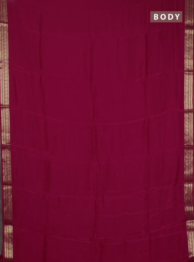 Semi mysore silk saree pink with plain body and temple design zari woven border