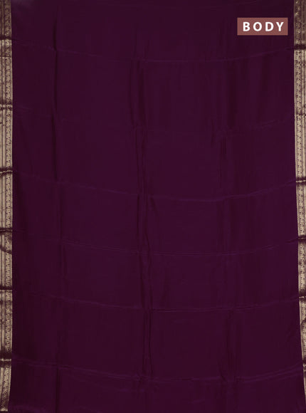 Semi mysore silk saree wine shade with plain body and temple design zari woven border