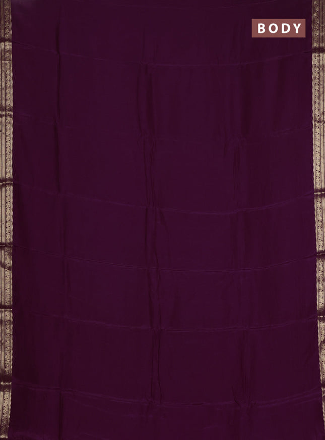 Semi mysore silk saree wine shade with plain body and temple design zari woven border