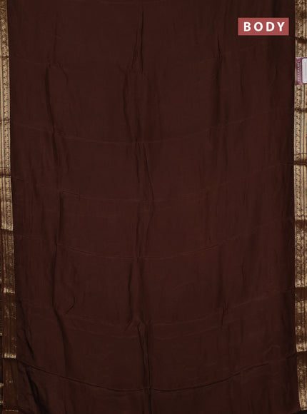 Semi mysore silk saree brown with plain body and temple design zari woven border