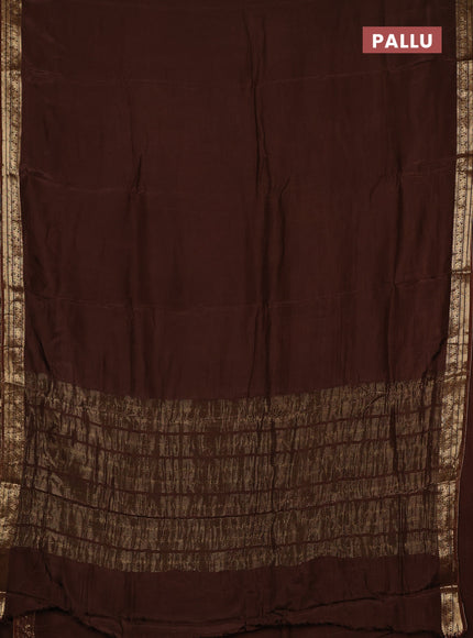 Semi mysore silk saree brown with plain body and temple design zari woven border