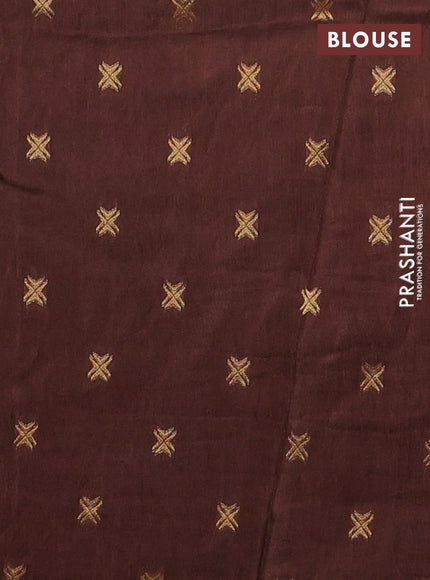 Semi mysore silk saree brown with plain body and temple design zari woven border