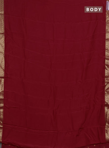Semi mysore silk saree red with plain body and temple design zari woven border