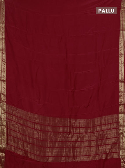 Semi mysore silk saree red with plain body and temple design zari woven border
