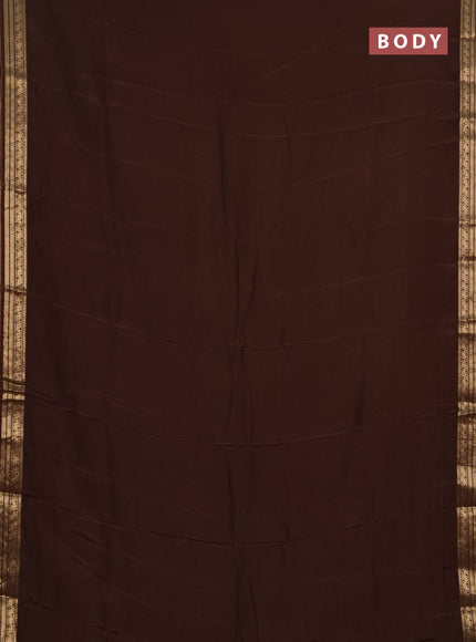 Semi mysore silk saree coffee brown with plain body and temple design zari woven border