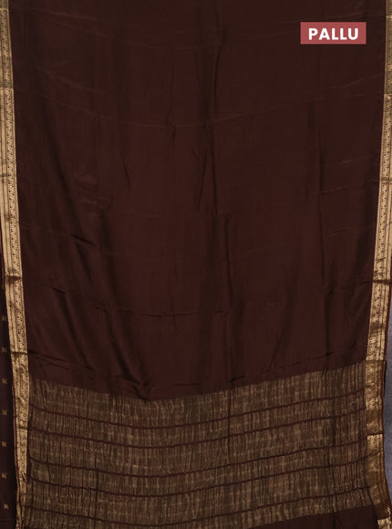 Semi mysore silk saree coffee brown with plain body and temple design zari woven border