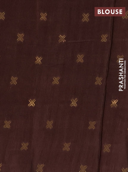 Semi mysore silk saree coffee brown with plain body and temple design zari woven border