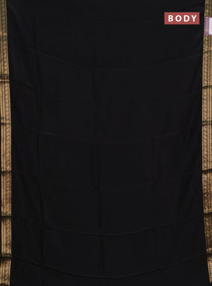 Semi mysore silk saree black with plain body and temple design zari woven border