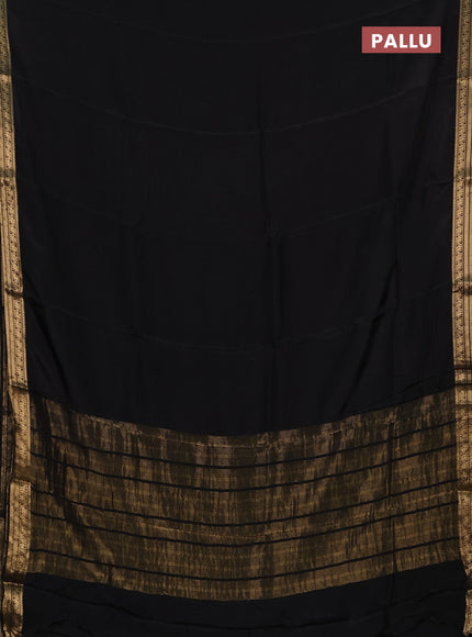 Semi mysore silk saree black with plain body and temple design zari woven border